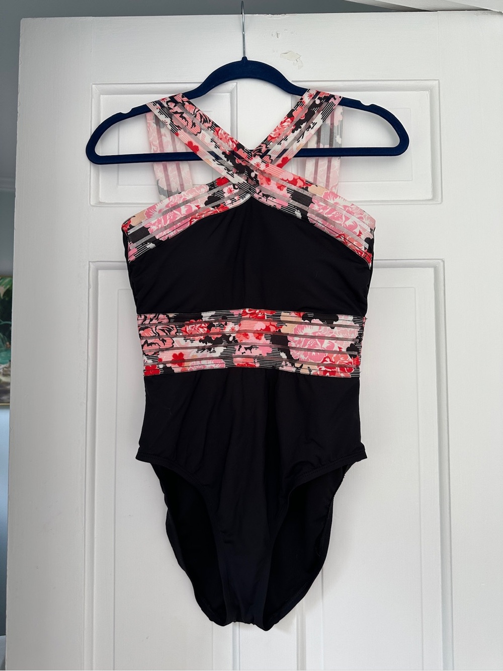 Kenneth Cole Crossover Floral Black One Piece Bathing Suit in Size Medium